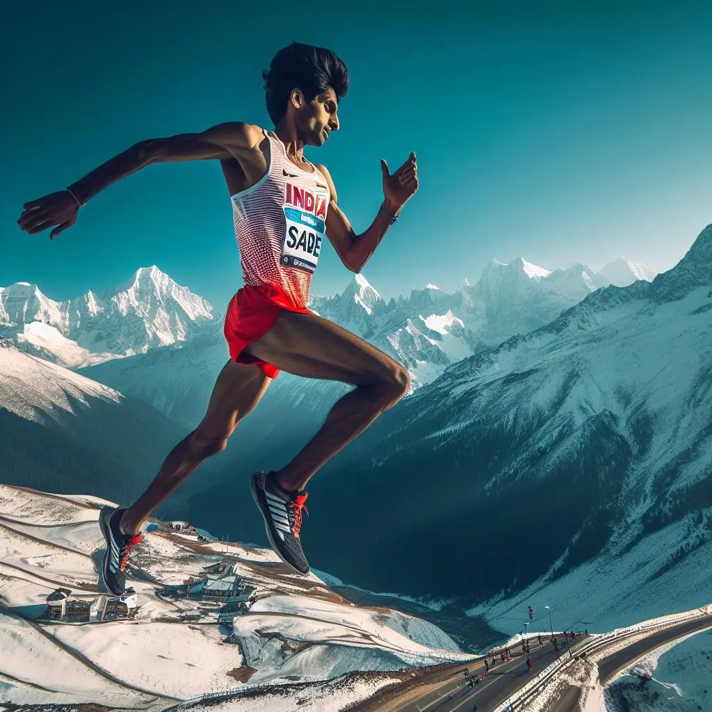 An image of Avinash Sable training at a high-altitude place