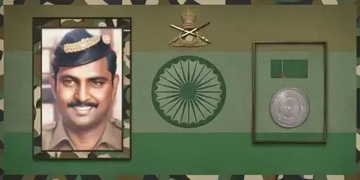 A portrait of Tukaram Omble in his police uniform, holding the rifle of Ajmal Kasab, with the title “26/11 Mumbai Attacks and Tukaram Omble” and the subtitle “The Hero Who Captured a Live Terrorist”.