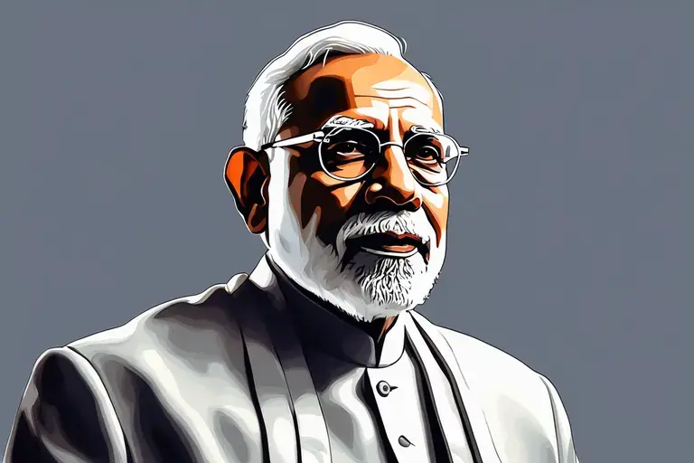 Narendra Modi, close-up, Prime Minister India, Mahatma Gandhi, political leaders, vision, legacy, computer art.