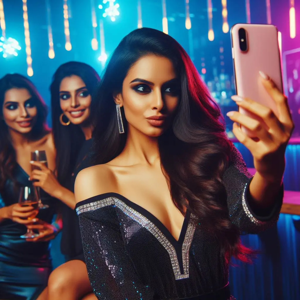 Woman taking a concert selfie with the Realme 12x 5G, free image
