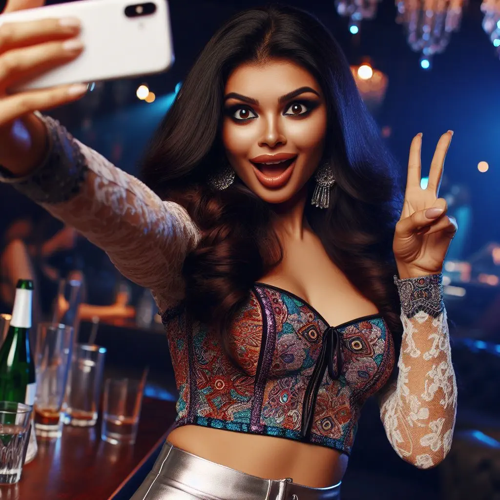 Woman taking a selfie with coffee, featuring the Realme 12x 5G, free image