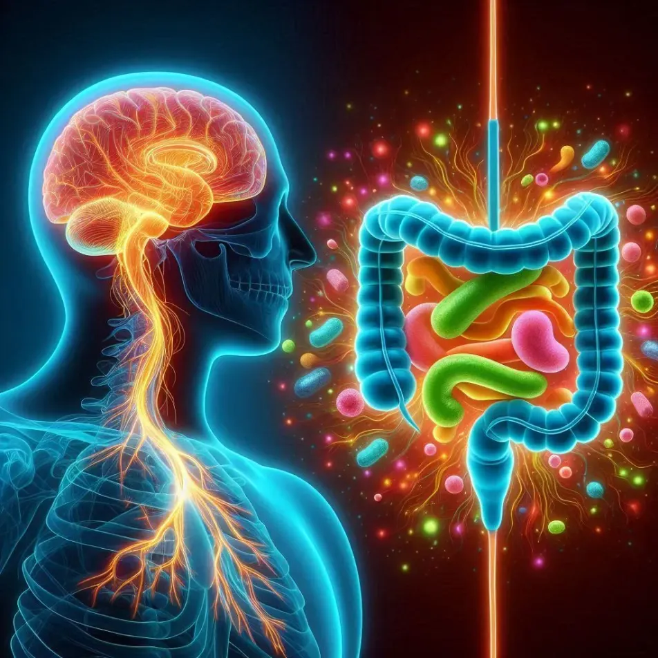 Illustration of the vagus nerve and gut, highlighting vagus nerve gut health.
