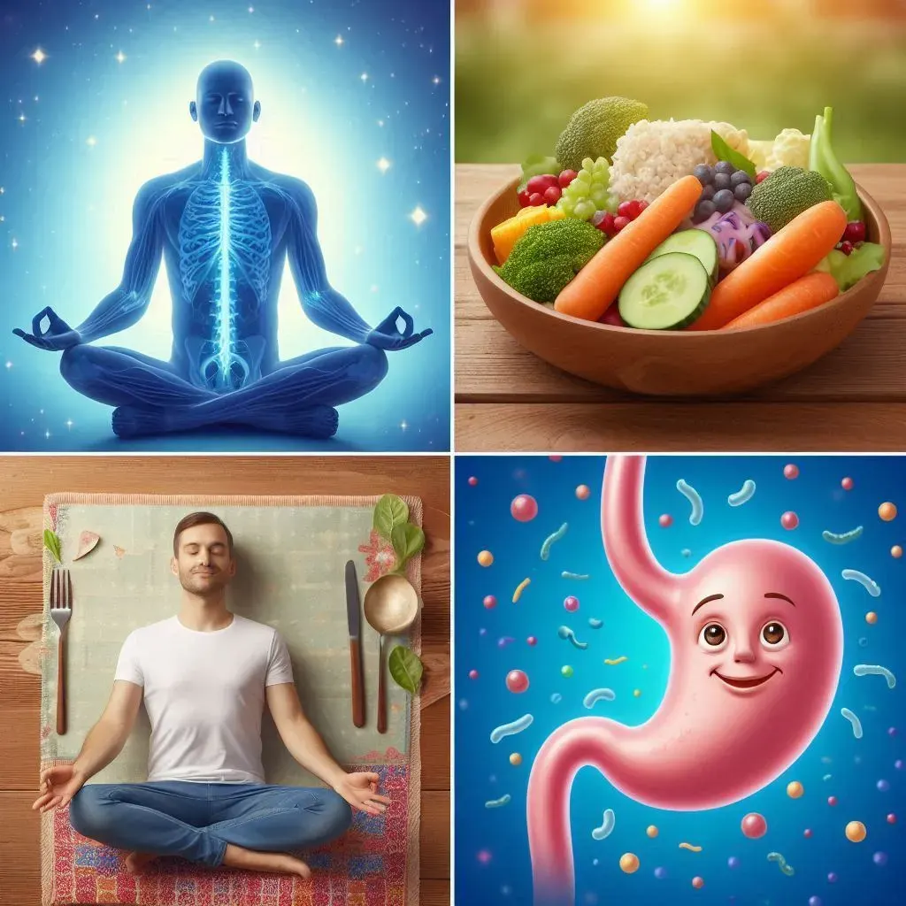 Collage representing ways to improve vagus nerve gut health.