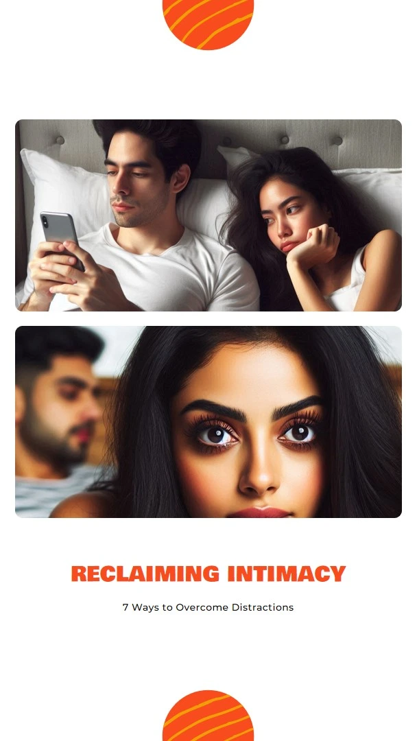 A couple lying in bed, backs turned to each other, both looking at their smartphones with bored expressions. Smartphone addiction and sex.