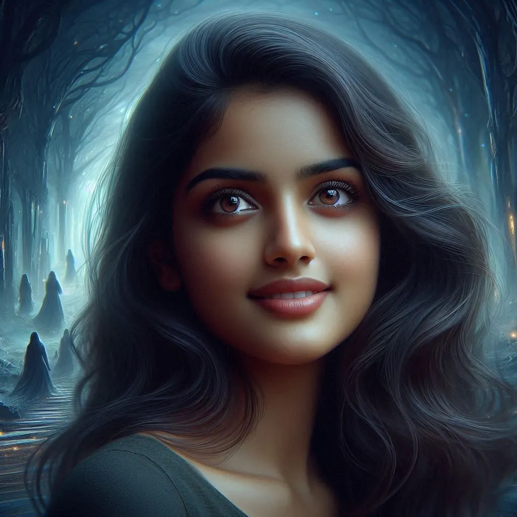 A photorealistic image of a woman standing in awe and wonder amidst the surreal and mysterious places around the world.