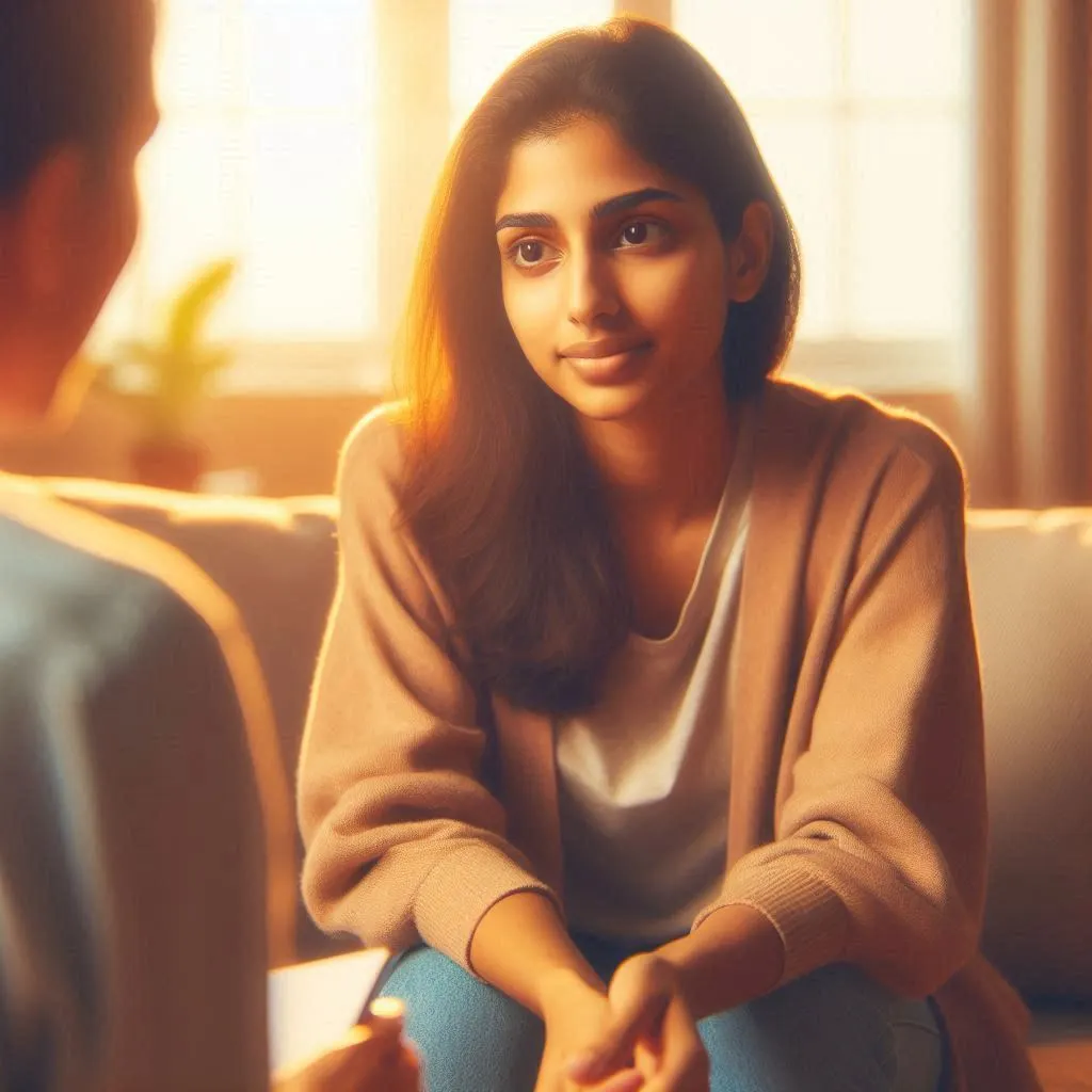 A young woman seeking counseling, highlighting the importance of therapy for the mental health of youth in India.