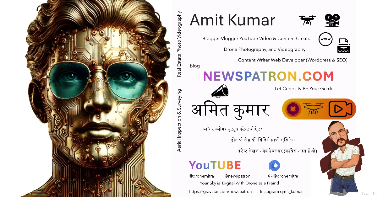 Amit Kumar, blogger and content creator - Social media icons including Gravatar, Twitter(X), Instagram, Facebook, Reddit, Wordpress, YouTube, Travel, Tumblr, Whatsapp Channel, Telegram Channel, RSS Feed, LinkedIn, with personal robotic and cartoonized image
