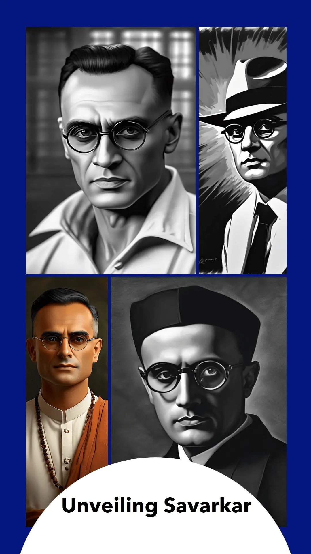 A collage showcasing Veer Savarkar's journey as a revolutionary, writer, and proponent of Hindutva.