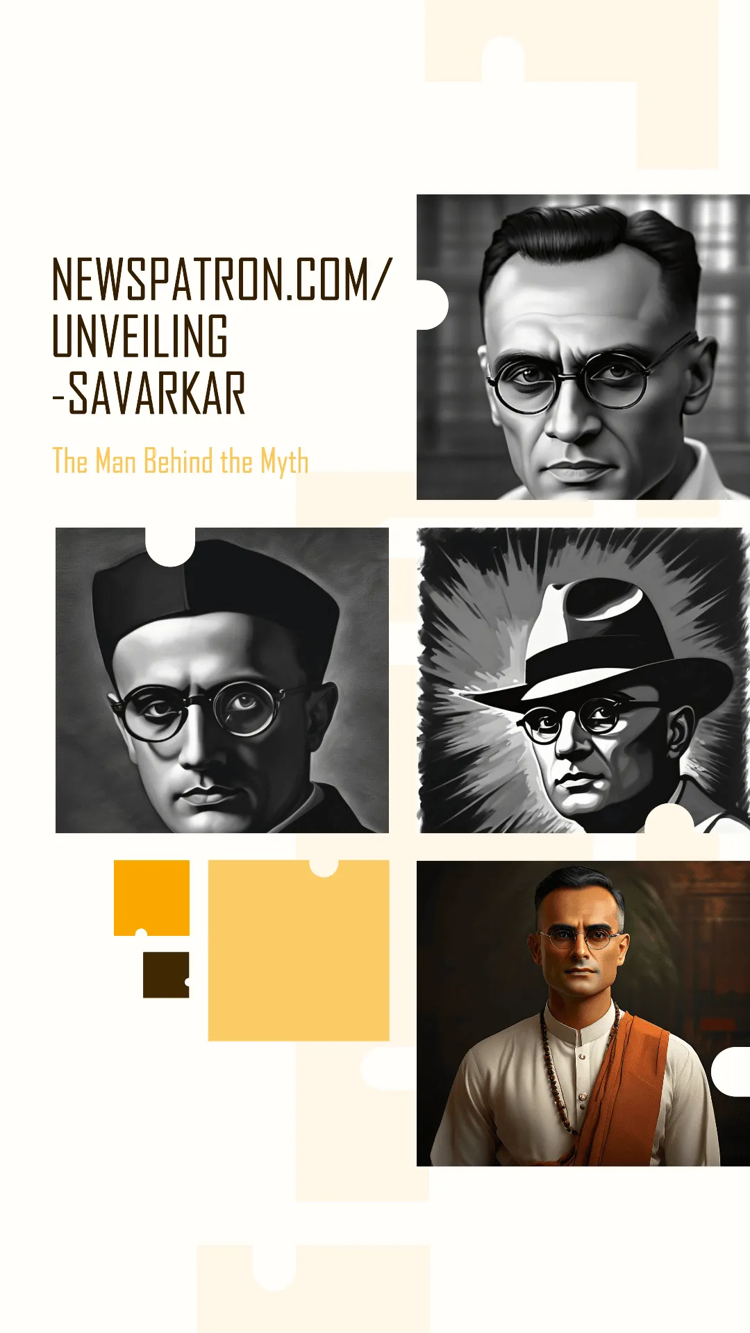 A collage showcasing Veer Savarkar's journey as a revolutionary, writer, and proponent of Hindutva.