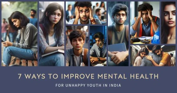 Collage depicting various factors affecting the mental health of youth in India.