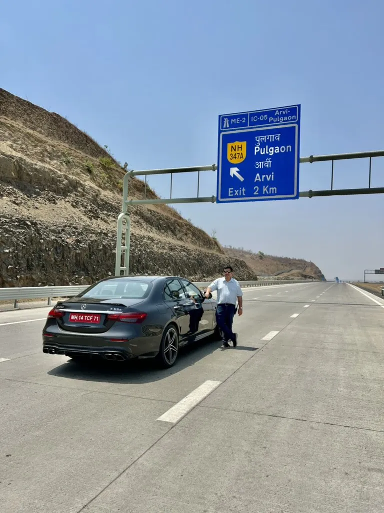 Hormazd Sorabjee driving an AMG E63 S on the Samruddhi Mahamarg expressway