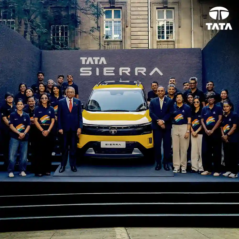 tata sierra launch event with tata motors team standing around the suv