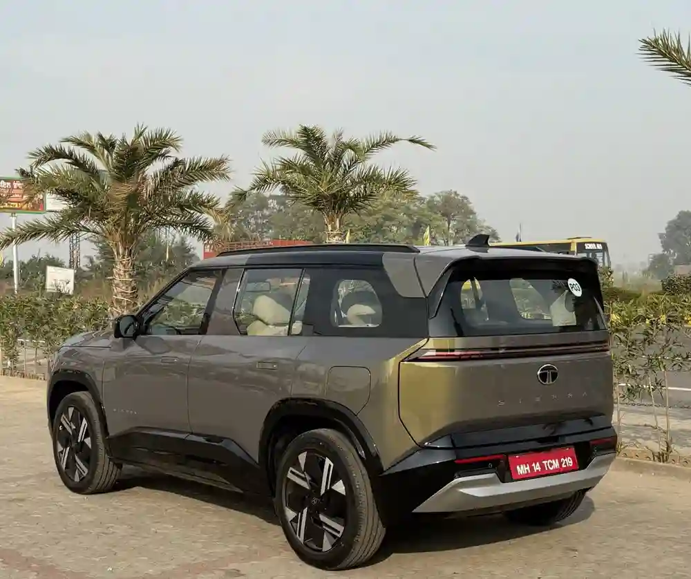 grey tata sierra suv rear side view low angle outdoor