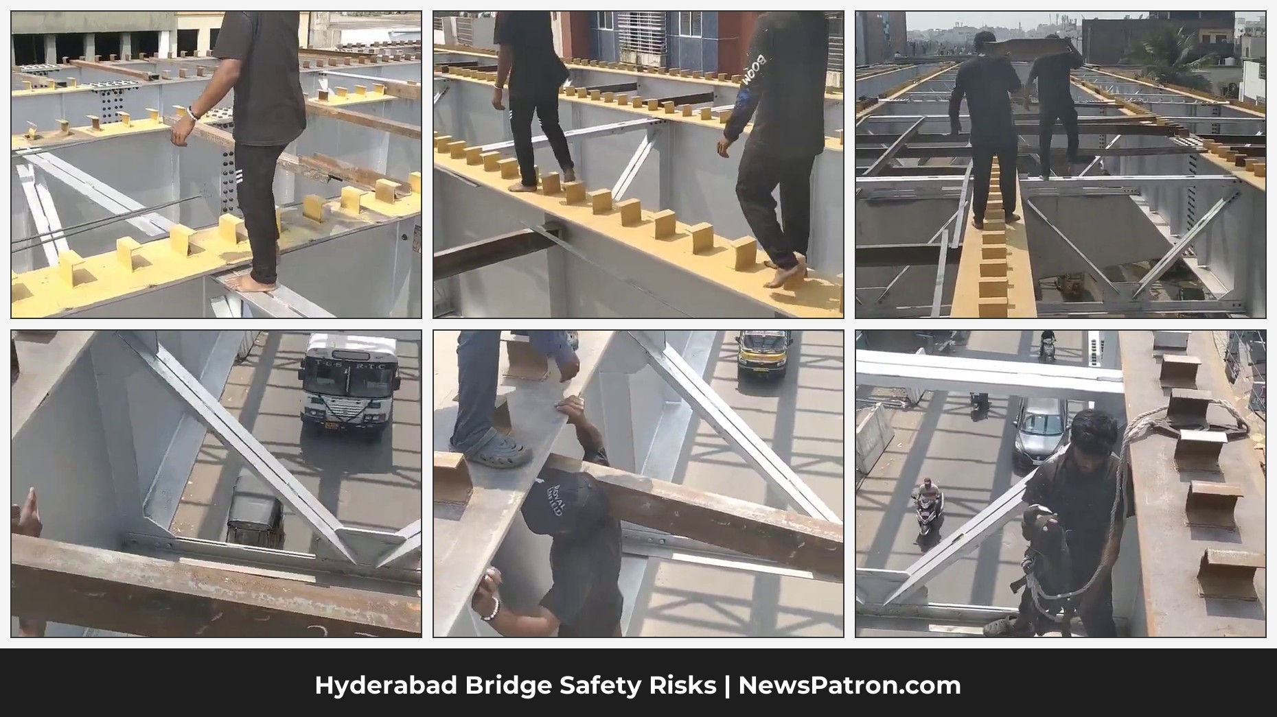 Hyderabad bridge iron beams traffic collage