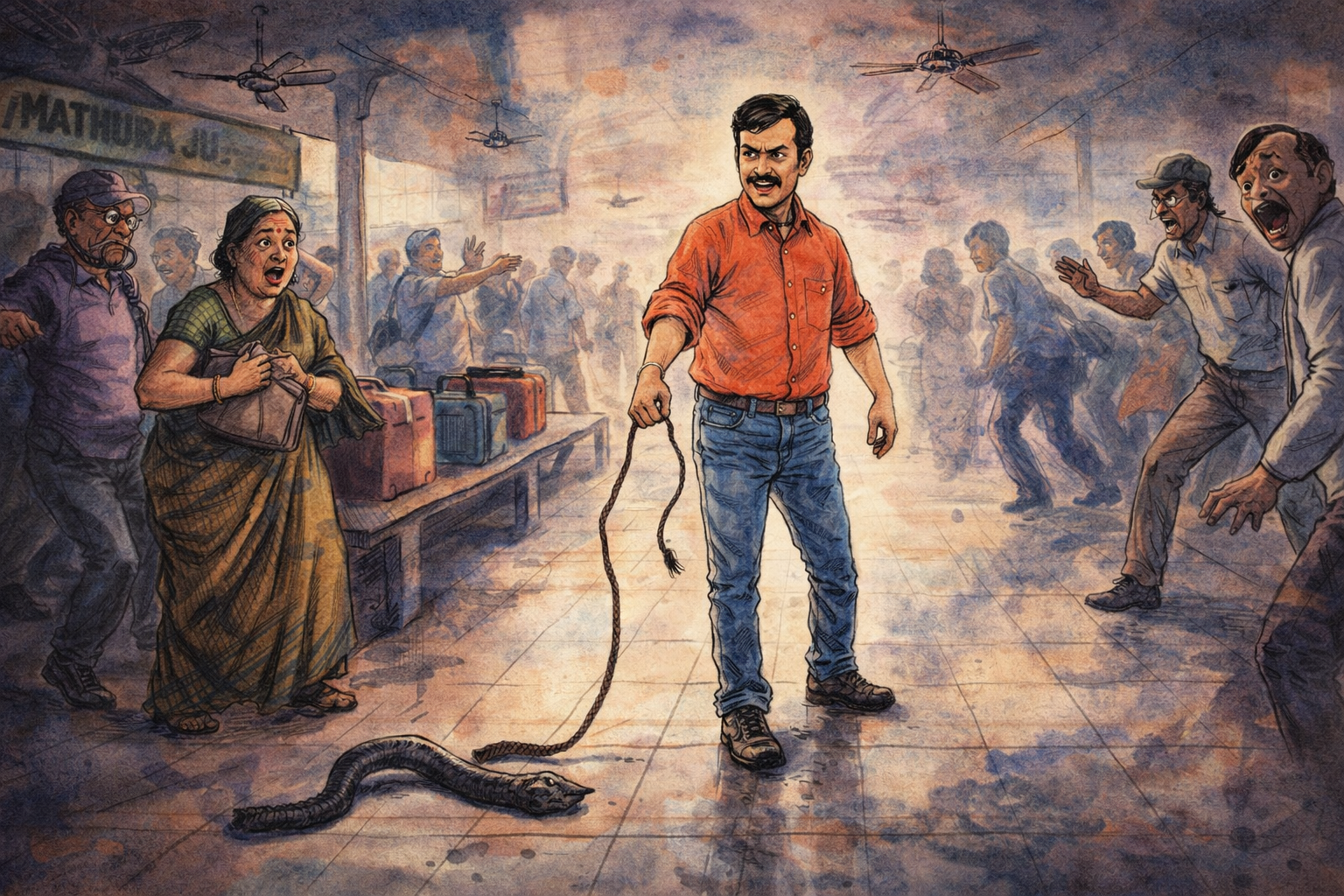 Mathura Railway Station Snake Prank: Fake Snake on Rope Triggers Panic — Railway Safety Alert