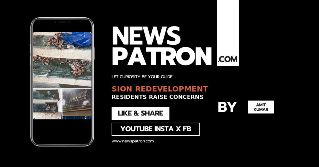 NewsPatron branded collage showing resident-supplied images of fish on a staircase and a Puri Creators redevelopment sign.